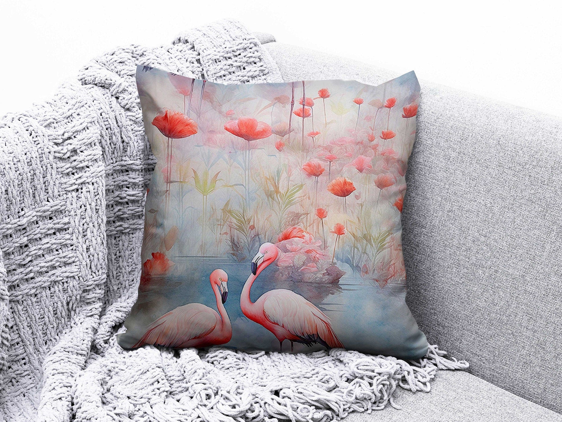 Onay 7 / 12 x 12 inch (30 x 30 cm) Flamingo Pink Botanical Floral Home Decor Cushion Cover