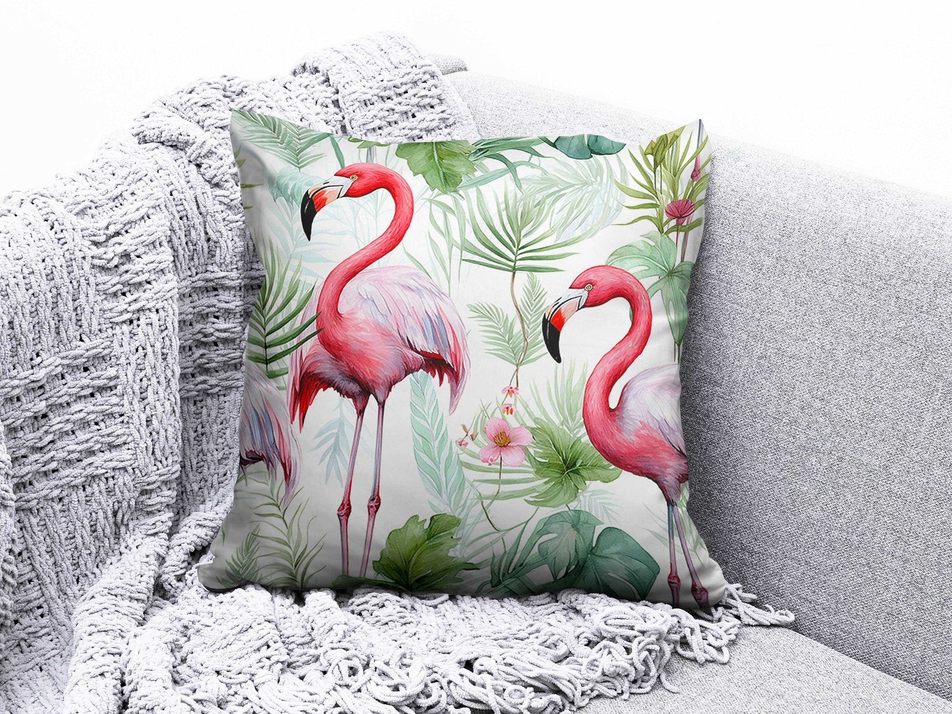 Onay 4 / 12 x 12 inch (30 x 30 cm) Flamingo Pink Botanical Floral Home Decor Cushion Cover