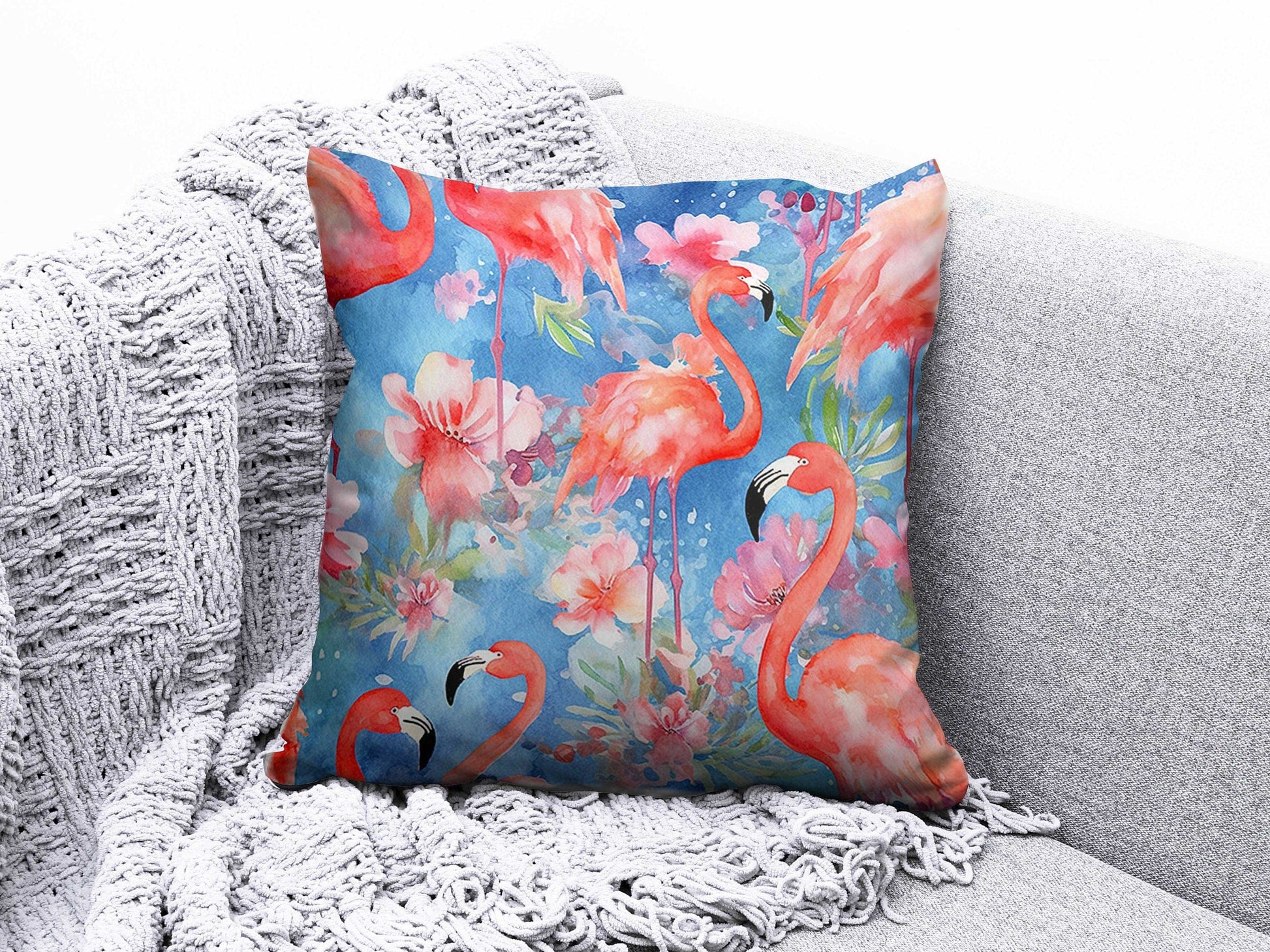 Onay 3 / 12 x 12 inch (30 x 30 cm) Flamingo Pink Botanical Floral Home Decor Cushion Cover