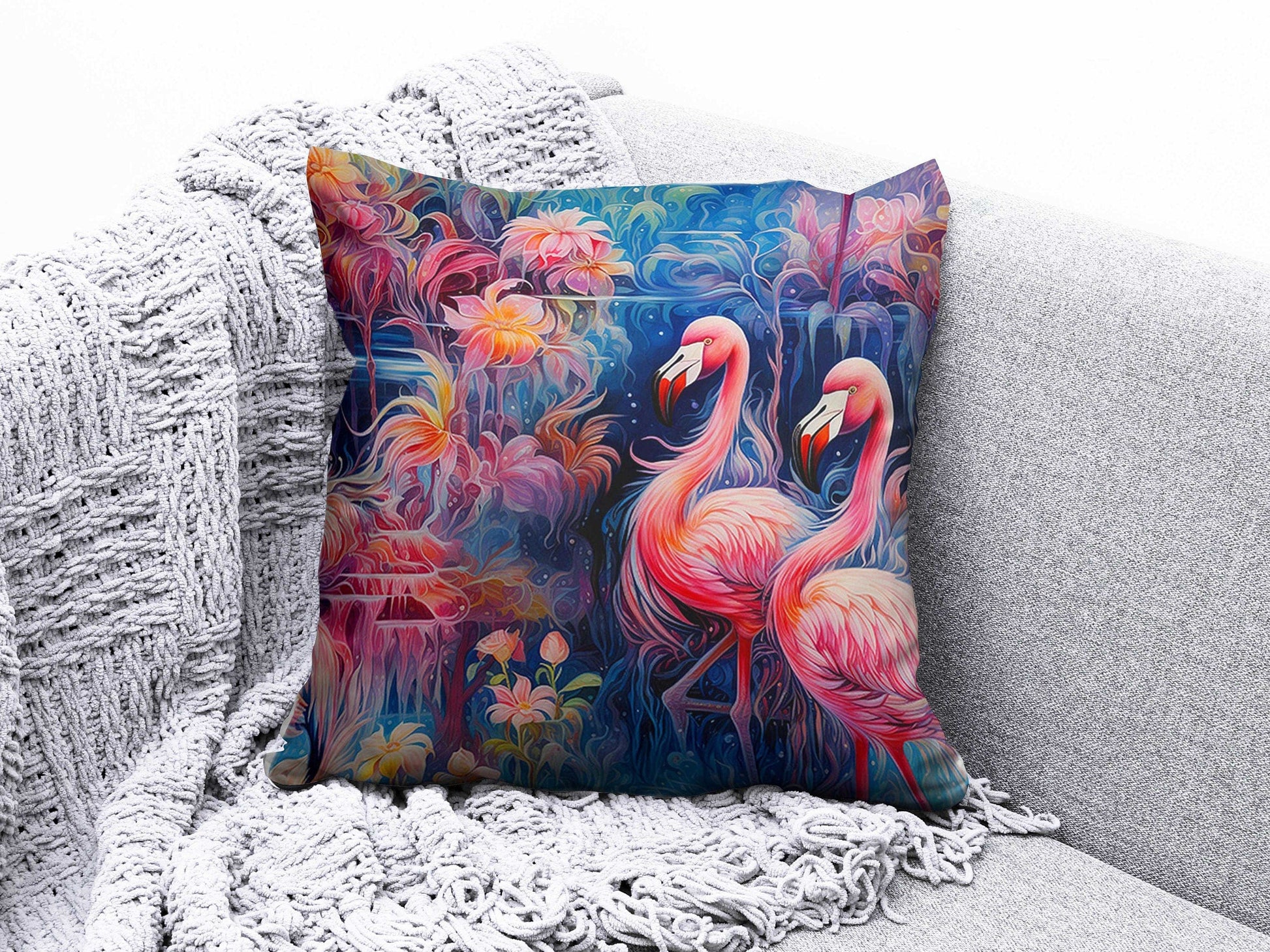 Onay 1 / 12 x 12 inch (30 x 30 cm) Flamingo Pink Botanical Floral Home Decor Cushion Cover