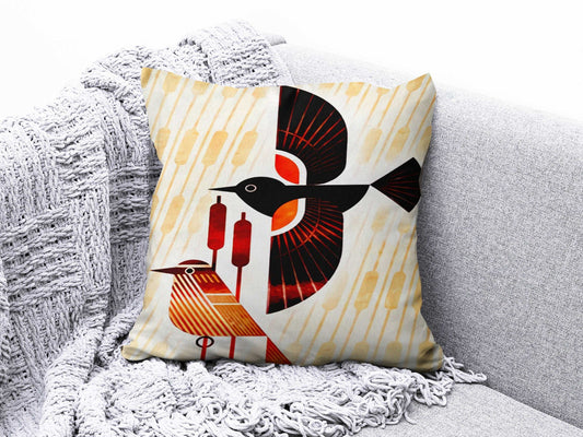 Onay 1 / 12 x 12 inch (30 x 30 cm) Floral Bird and Tree Branches Blue Beige Cushion Cover