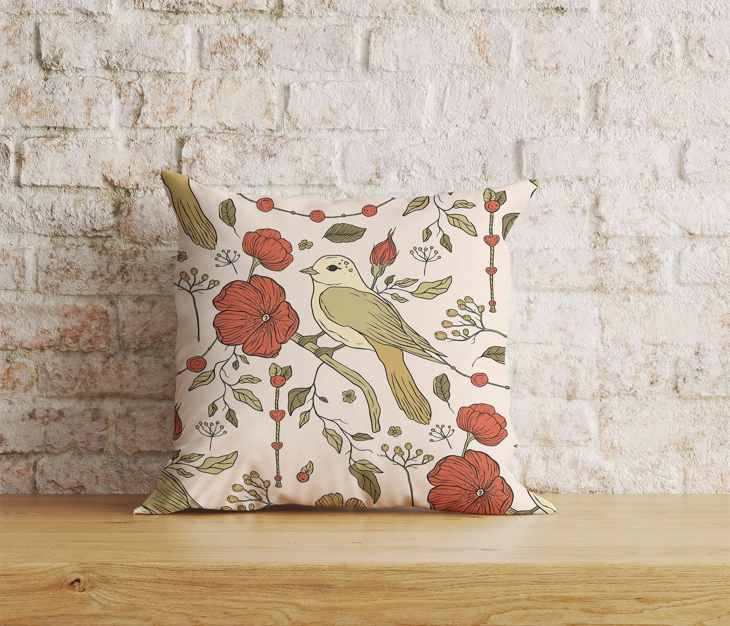 Onay Home Textile Cushion Covers 7 / 12 x 12 inch (30 x 30 cm) Double Side Floral Bird Cushion Cover Bird & Flower Pillowtop Scatter