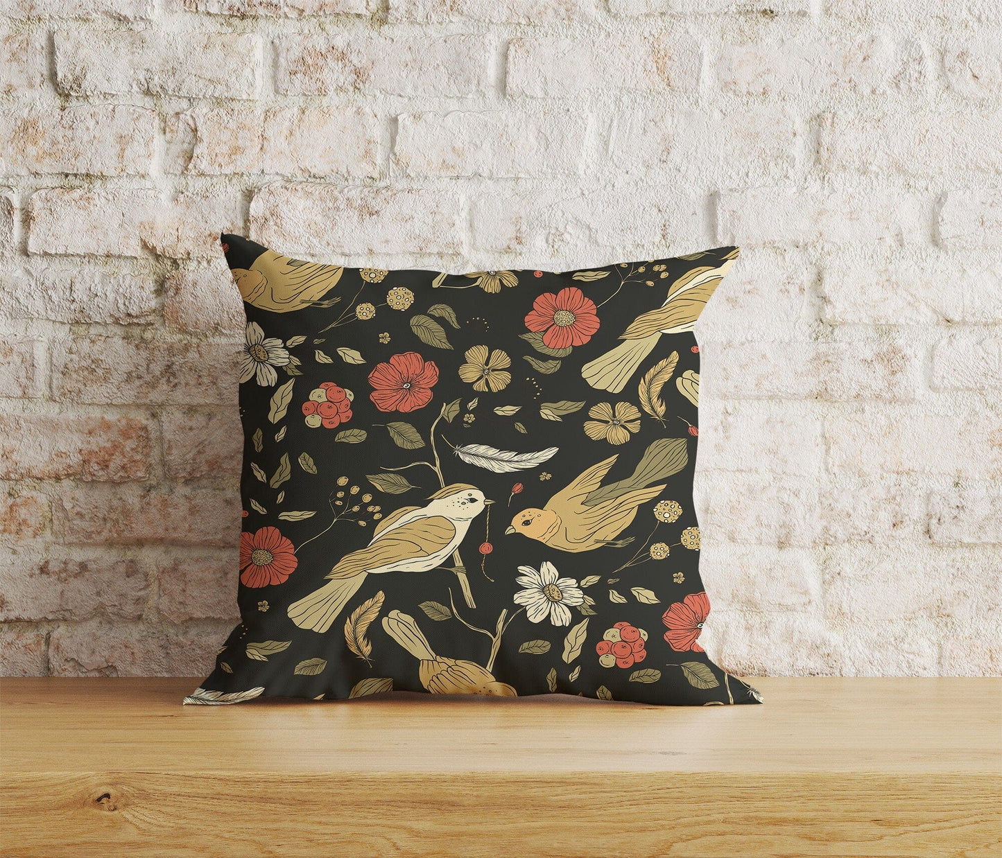 Onay Home Textile 6 / 12 x 12 inch (30 x 30 cm) Double Side Floral Birds Cushion Cover Black Bird Flower Pillowtop