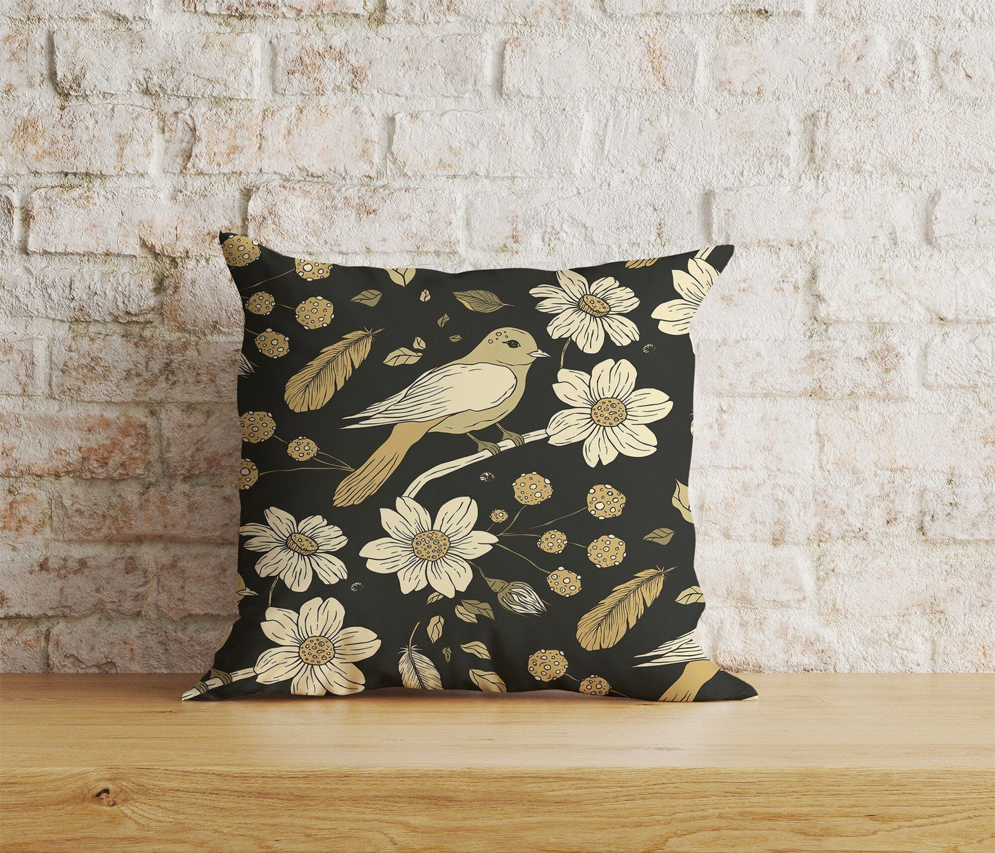 Onay Home Textile 2 / 12 x 12 inch (30 x 30 cm) Double Side Floral Birds Cushion Cover Black Bird Flower Pillowtop