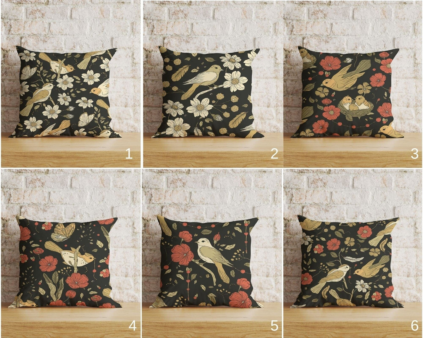 Onay Home Textile Floral Birds Cushion Cover Black Bird Flower Pillowtop