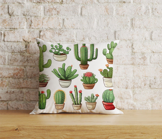 Onay Home Textile Cushion Covers 1 / 12 x 12 inch (30 x 30 cm) Double Side Floral Cactus Cushion Cover Green Botanical Throw Cushion