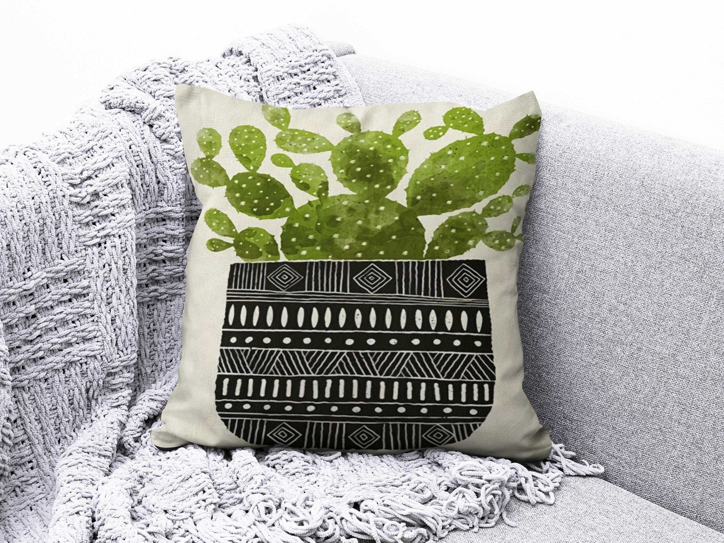 Onay 1 / 12 x 12 inch (30 x 30 cm) Double Side Floral Cactus Cushion Cover Green Cushion Case Botanical Pillow Cover