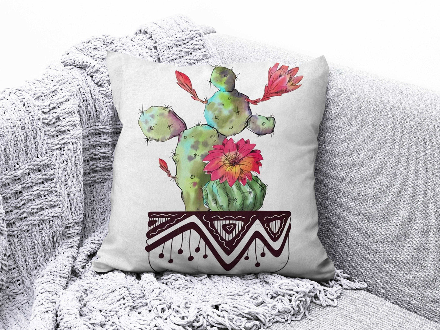 Onay 3 / 12 x 12 inch (30 x 30 cm) Double Side Floral Cactus Cushion Cover Green Cushion Case Botanical Pillow Cover