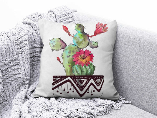 Onay 3 / 12 x 12 inch (30 x 30 cm) Double Side Floral Cactus Cushion Cover Green Cushion Case Botanical Pillow Cover