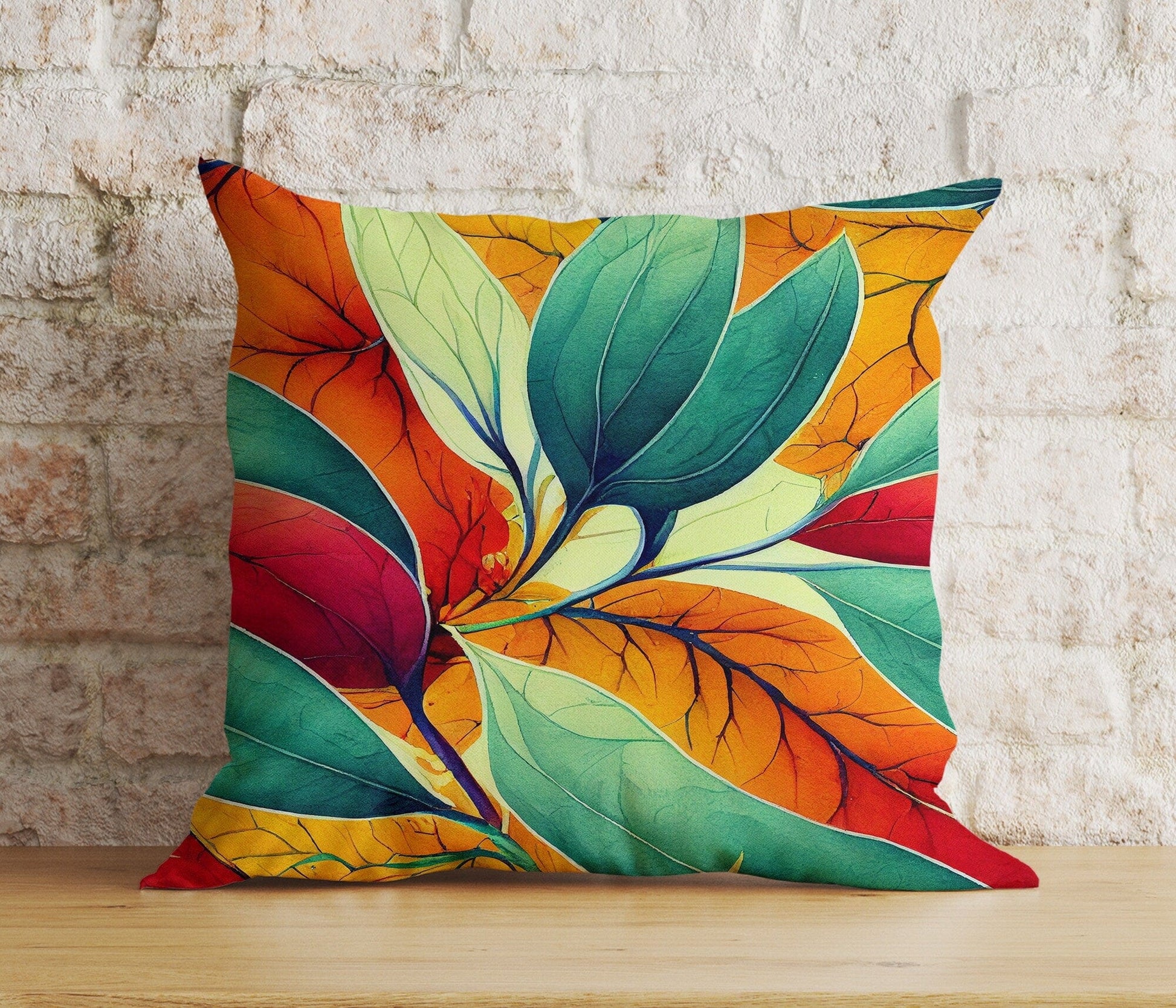 Onay 3 / 12 x 12 inch (30 x 30 cm) Double Side Floral Colorful Botanical Leaves Couch Cushion Cover