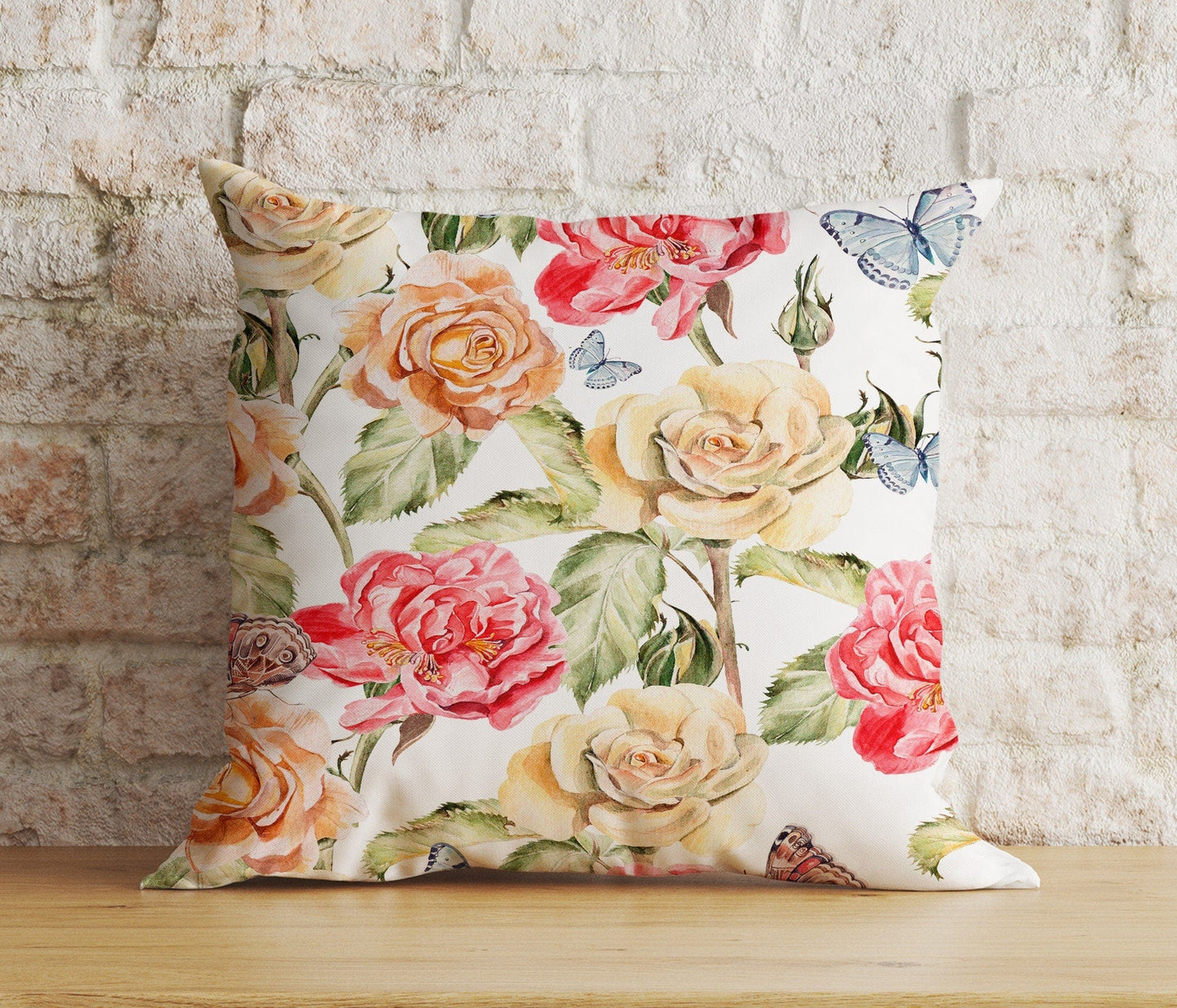 Onay 5 / 12 x 12 inch (30 x 30 cm) Double Side Floral Colourful Vintage Floral Rose Cushion Cover