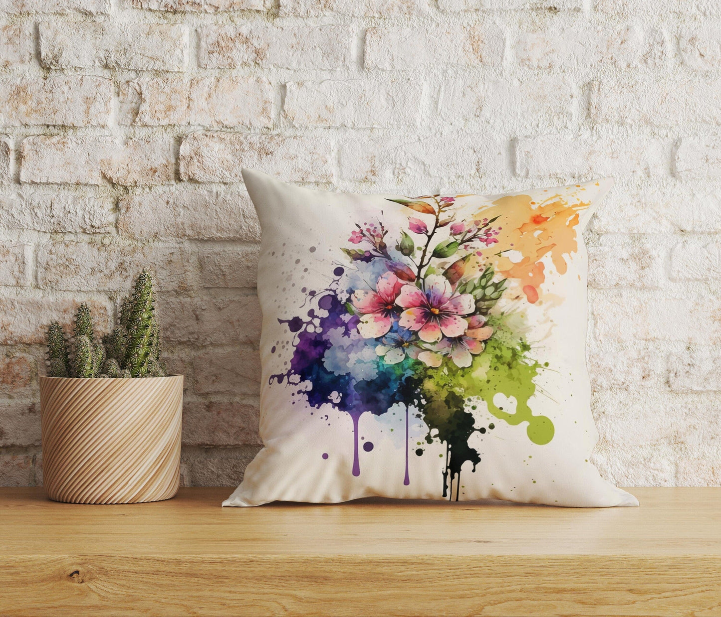 Onay Home Textile Cushion Covers 6 / 12 x 12 inch (30 x 30 cm) Double Side Floral Cushion Covers Watercolor Flower Pillow Covers