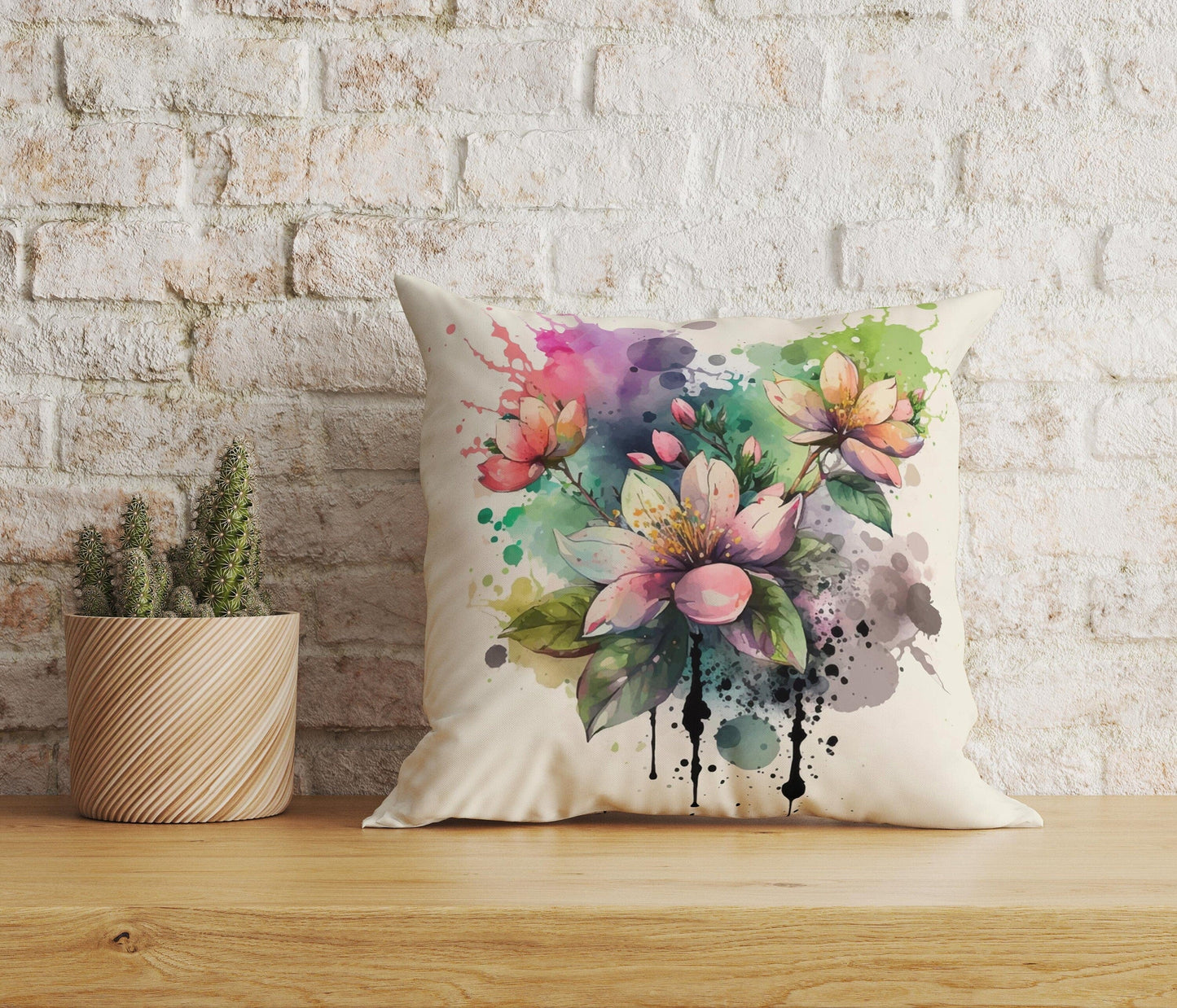 Onay Home Textile Cushion Covers 5 / 12 x 12 inch (30 x 30 cm) Double Side Floral Cushion Covers Watercolor Flower Pillow Covers