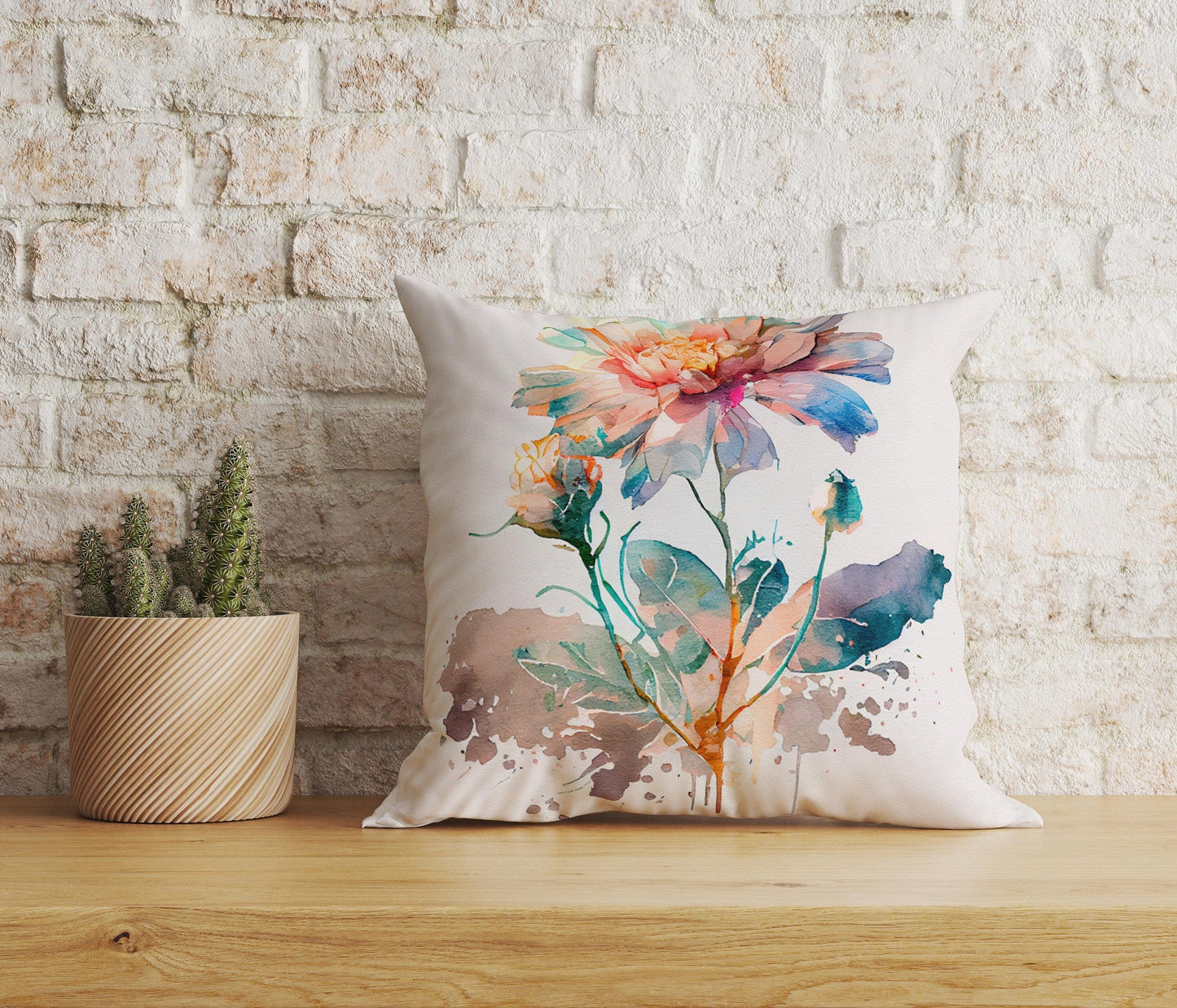 Onay Home Textile Cushion Covers 2 / 12 x 12 inch (30 x 30 cm) Double Side Floral Cushion Covers Watercolor Flower Pillow Covers