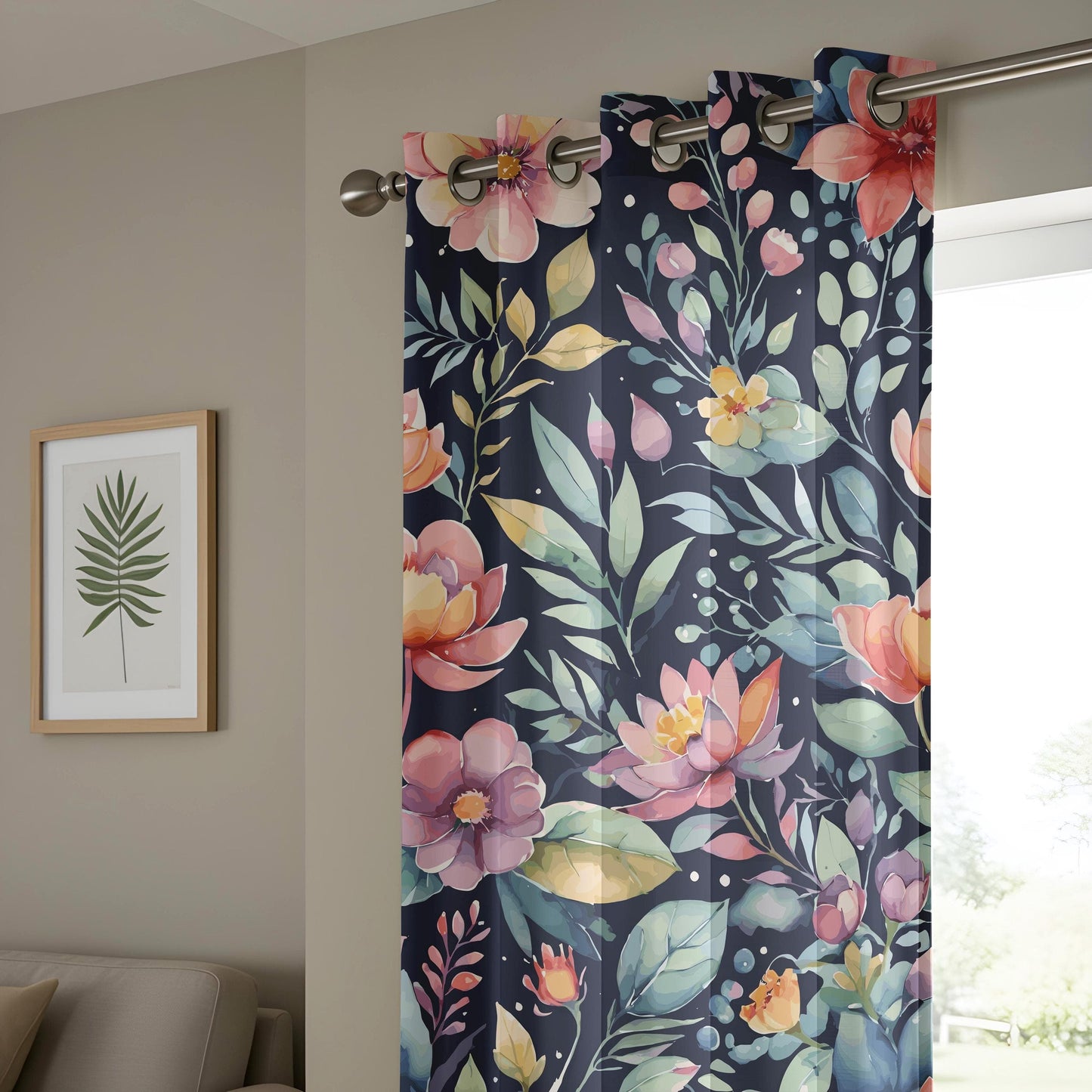 Onay Floral Garden Window Curtains, Colorful Botanical Drapes for Living Room