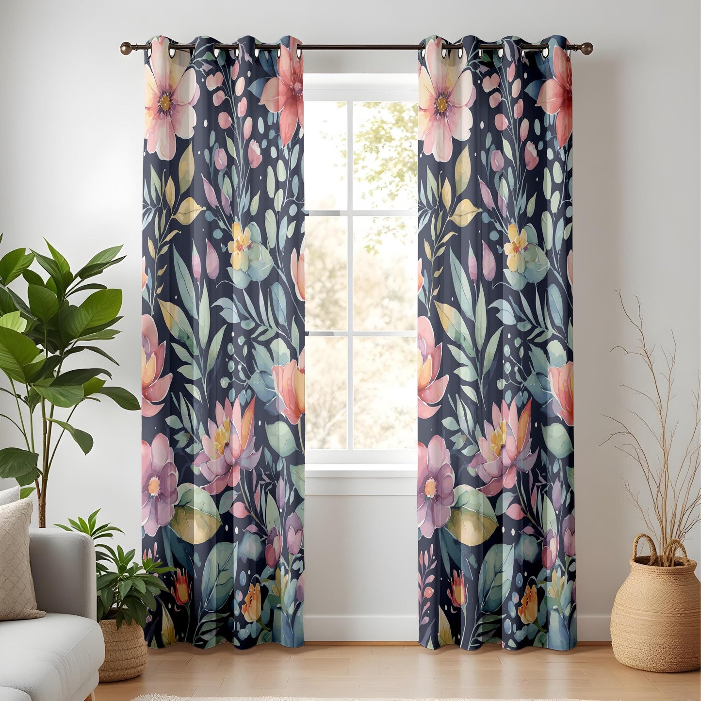 Onay Floral Garden Window Curtains, Colorful Botanical Drapes for Living Room