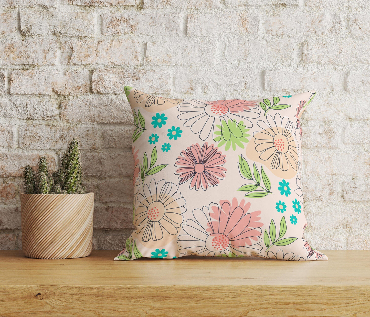 Onay Home Textile Cushion Covers 5 / 12 x 12 inch (30 x 30 cm) Double Side Floral Pattern Cushion Cover Rose Tulip & Daisy Pillowcase