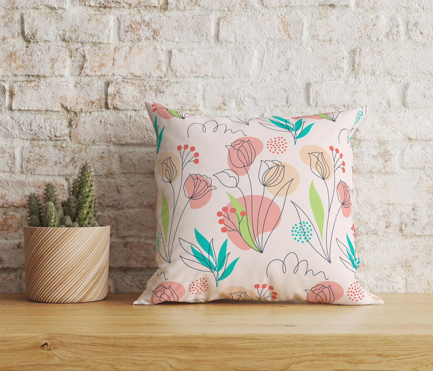 Onay Home Textile Cushion Covers 4 / 12 x 12 inch (30 x 30 cm) Double Side Floral Pattern Cushion Cover Rose Tulip & Daisy Pillowcase