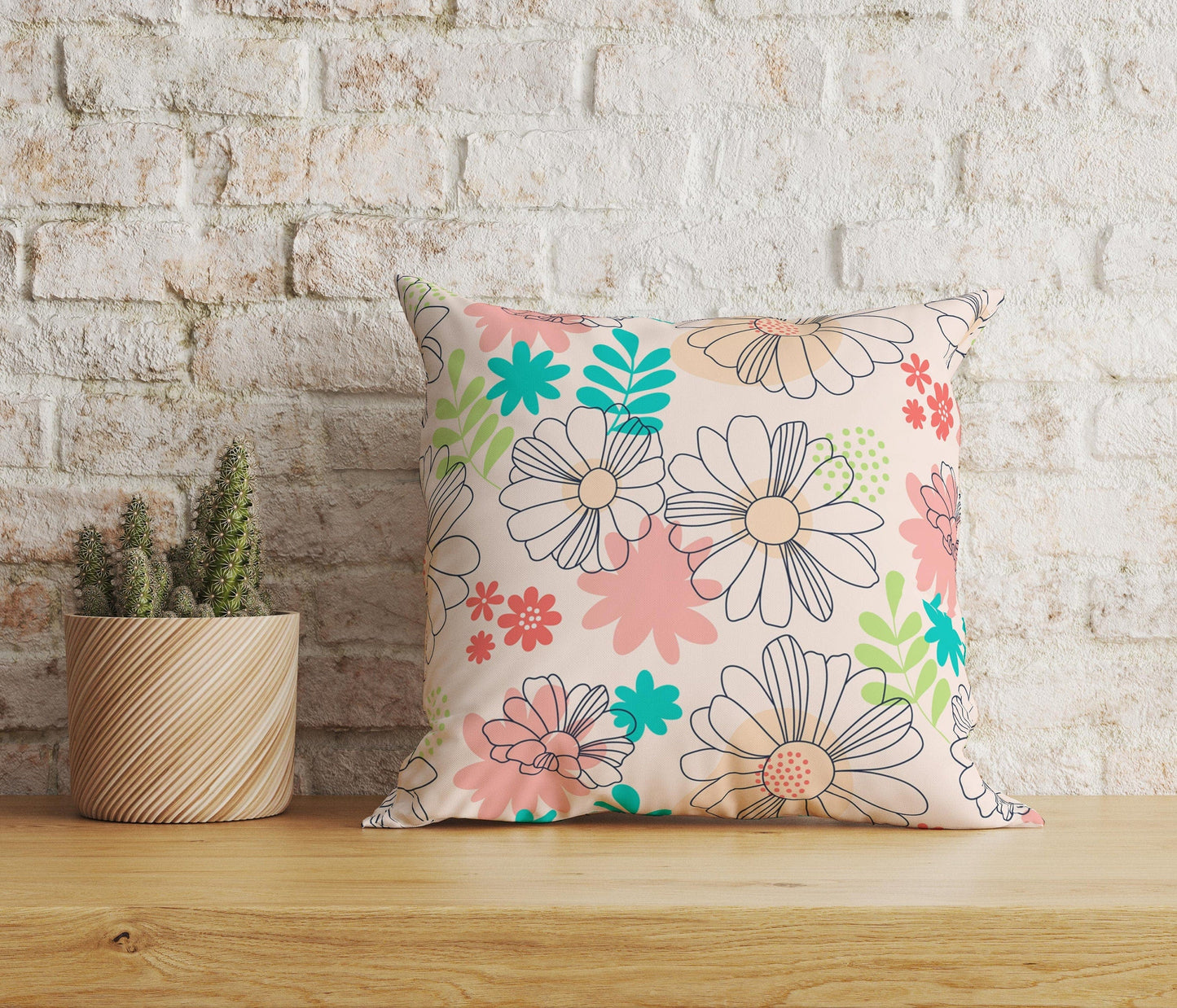 Onay Home Textile Cushion Covers 3 / 12 x 12 inch (30 x 30 cm) Double Side Floral Pattern Cushion Cover Rose Tulip & Daisy Pillowcase