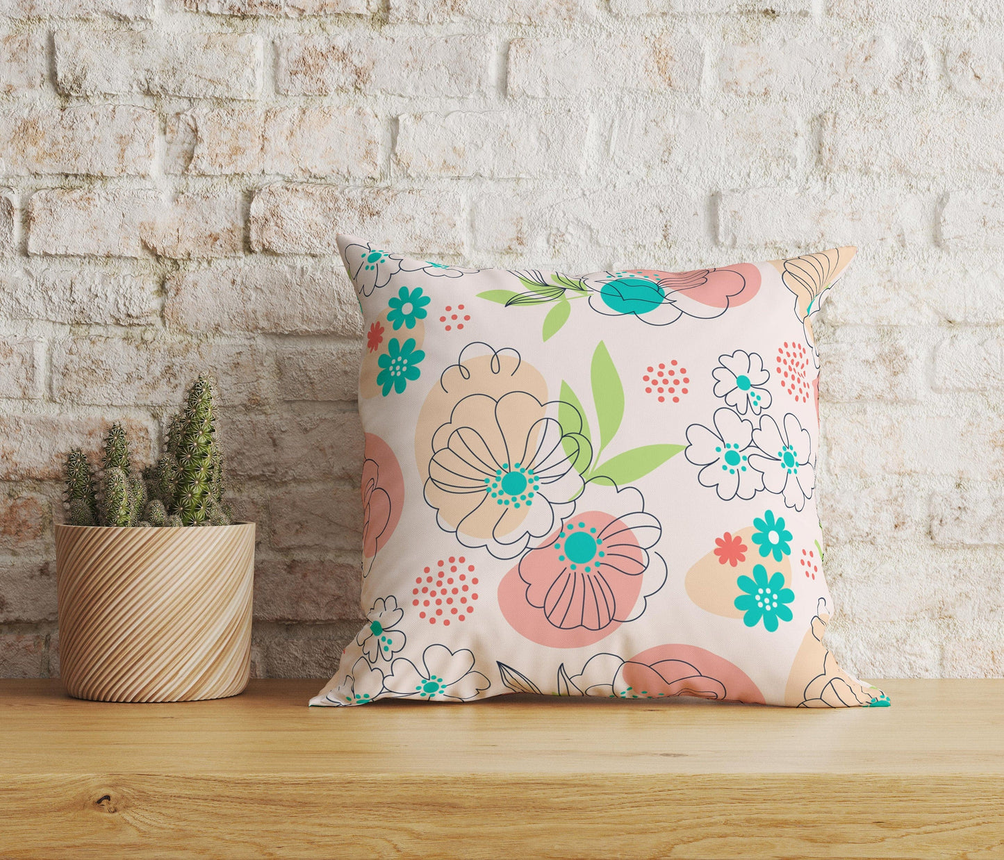 Onay Home Textile Cushion Covers 2 / 12 x 12 inch (30 x 30 cm) Double Side Floral Pattern Cushion Cover Rose Tulip & Daisy Pillowcase