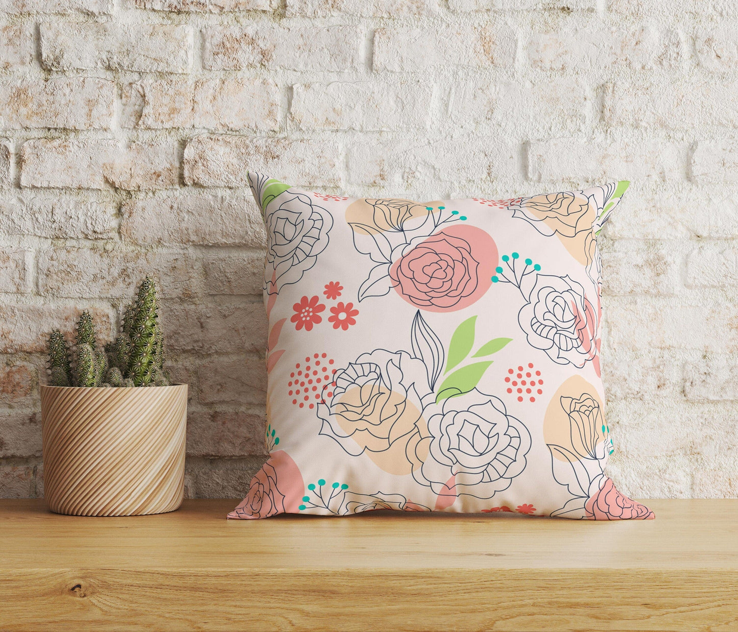 Onay Home Textile Cushion Covers 1 / 12 x 12 inch (30 x 30 cm) Double Side Floral Pattern Cushion Cover Rose Tulip & Daisy Pillowcase