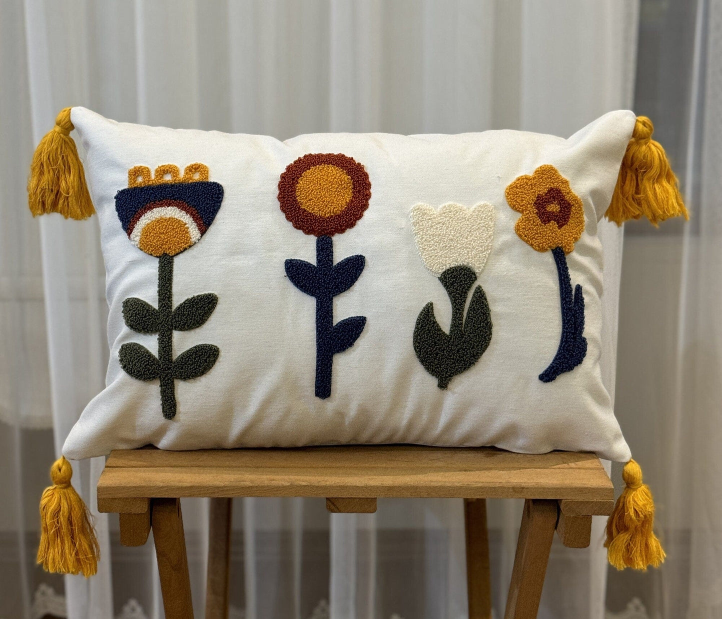 Onay Home Textile Punch Needle Cushion Cover 12x20 inches/30x50cm Floral Punch Needle Pillow Cover Spring Embroidered Cushion
