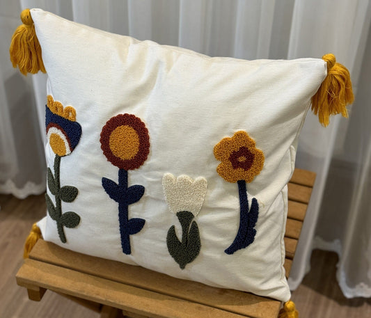 Onay Home Textile Punch Needle Cushion Cover Floral Punch Needle Pillow Cover Spring Embroidered Cushion
