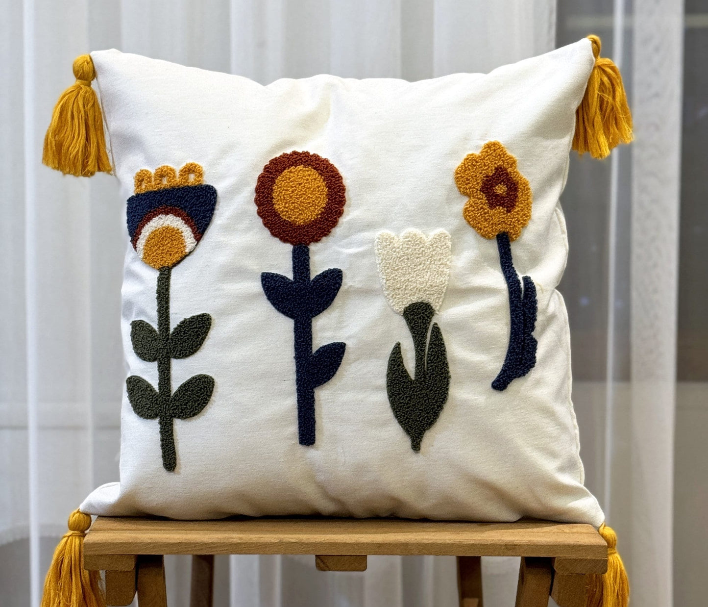 Onay Home Textile Punch Needle Cushion Cover 17x17 inches/43x43cm Floral Punch Needle Pillow Cover Spring Embroidered Cushion