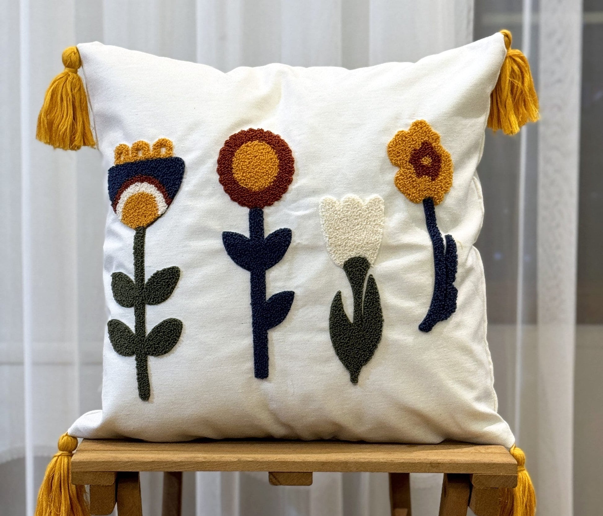 Onay Home Textile Punch Needle Cushion Cover 17x17 inches/43x43cm Floral Punch Needle Pillow Cover Spring Embroidered Cushion