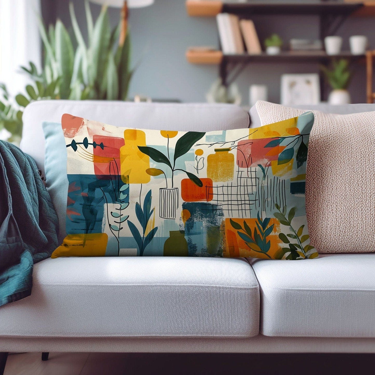Onay Cushion Covers 4 / 12 x 16 inches (30 x 40 cm) Floral Rectangle Cushion Cover Abstract Rectangular Pillow