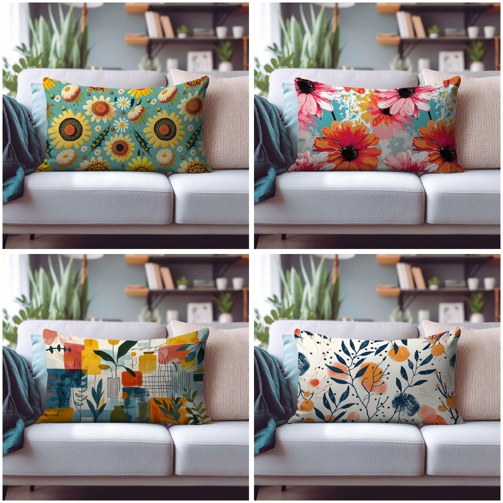 Onay Cushion Covers Floral Rectangle Cushion Cover Abstract Rectangular Pillow