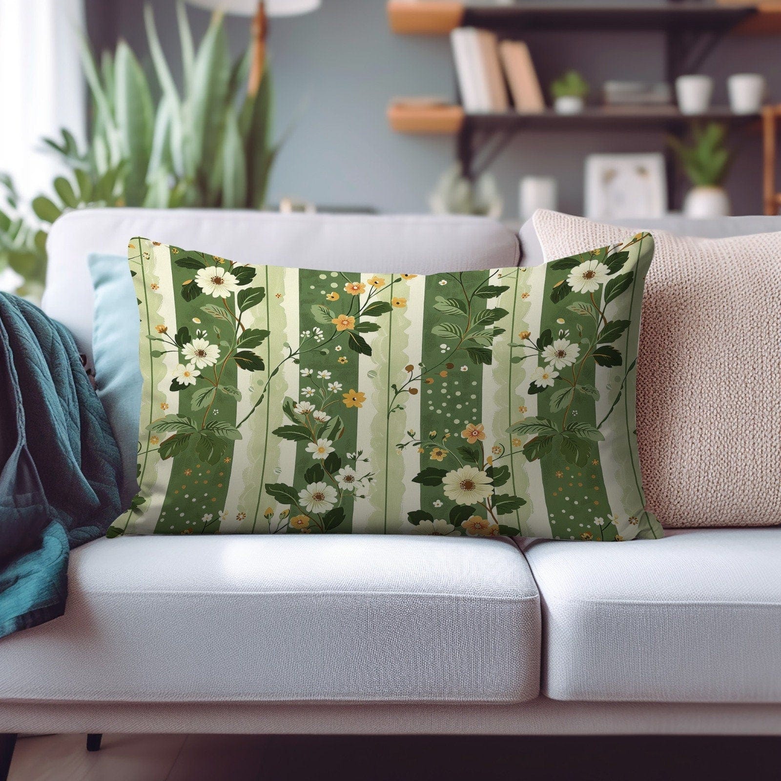 Onay Cushion Covers 4 / 12 x 16 inches (30 x 40 cm) Floral Rectangular Pillow Covers Daisy Pillow Covers Retro Euro Sham