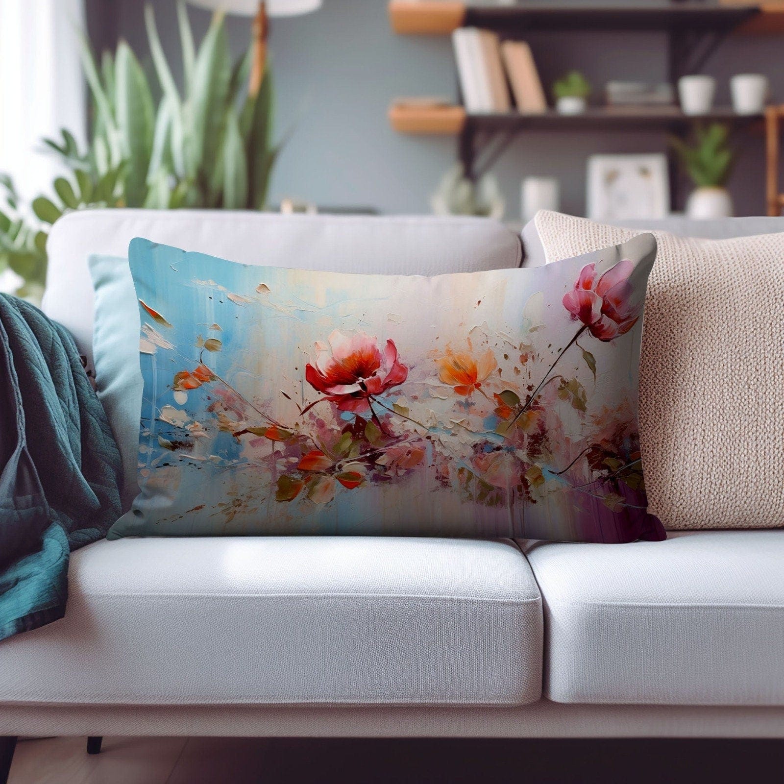 Onay Cushion Covers 2 / 12 x 16 inches (30 x 40 cm) Floral Rectangular Pillow Covers Daisy Pillow Covers Retro Euro Sham