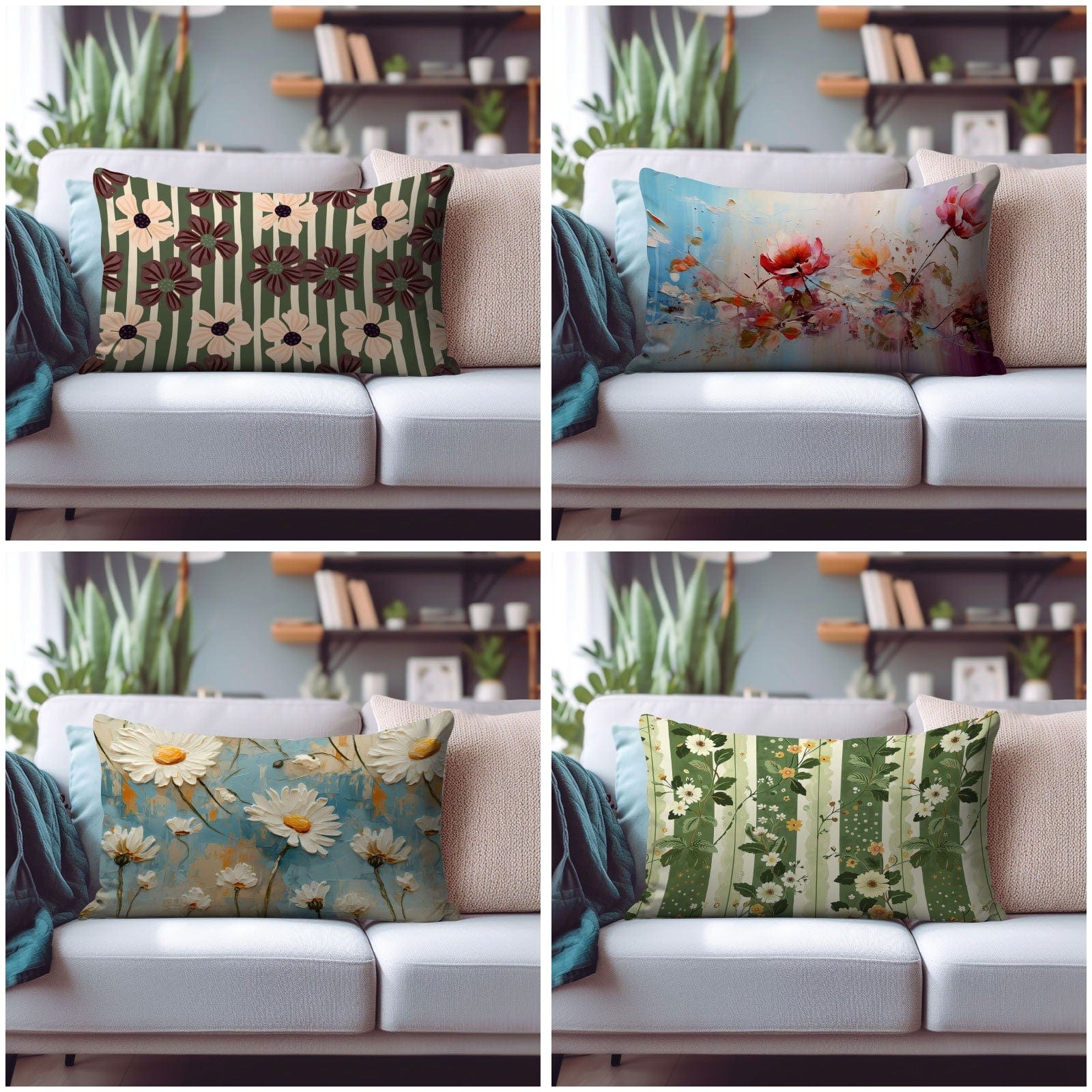 Onay Cushion Covers Floral Rectangular Pillow Covers Daisy Pillow Covers Retro Euro Sham