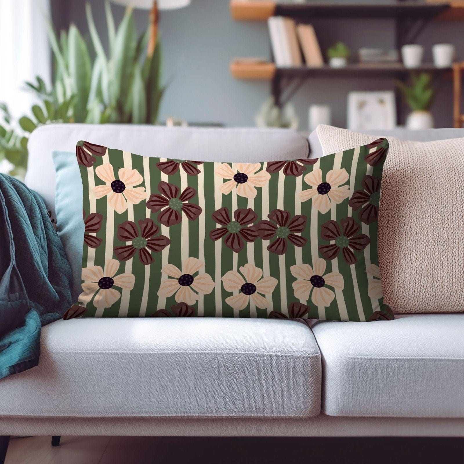 Onay Cushion Covers 1 / 12 x 16 inches (30 x 40 cm) Floral Rectangular Pillow Covers Daisy Pillow Covers Retro Euro Sham