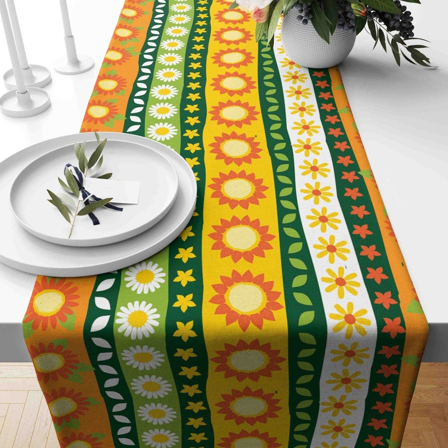 Onay Home Textile table runner 4 / 12 x 46 inch (30 x 120 cm) Floral Table Runner Sunflower Kitchen Table Clouth Vivid