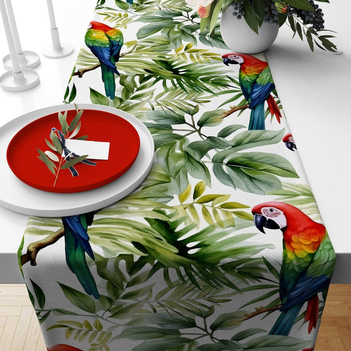 Onay Home Textile table runner 3 / 12 x 46 inch (30 x 120 cm) Floral Table Runners Parrot Tablecloth Blue Bead For Kitchen