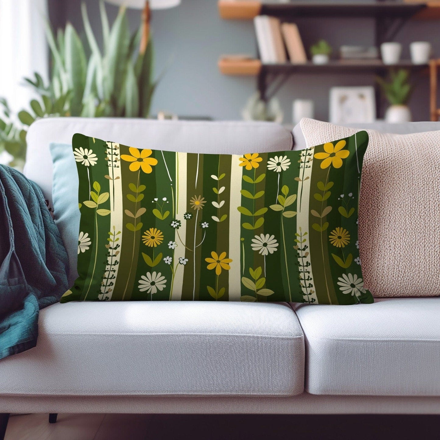 Onay Cushion Covers 2 / 12 x 16 inches (30 x 40 cm) Floral Yellow Rectangular Pillow Lemon Striped Citrus Cushion Covers