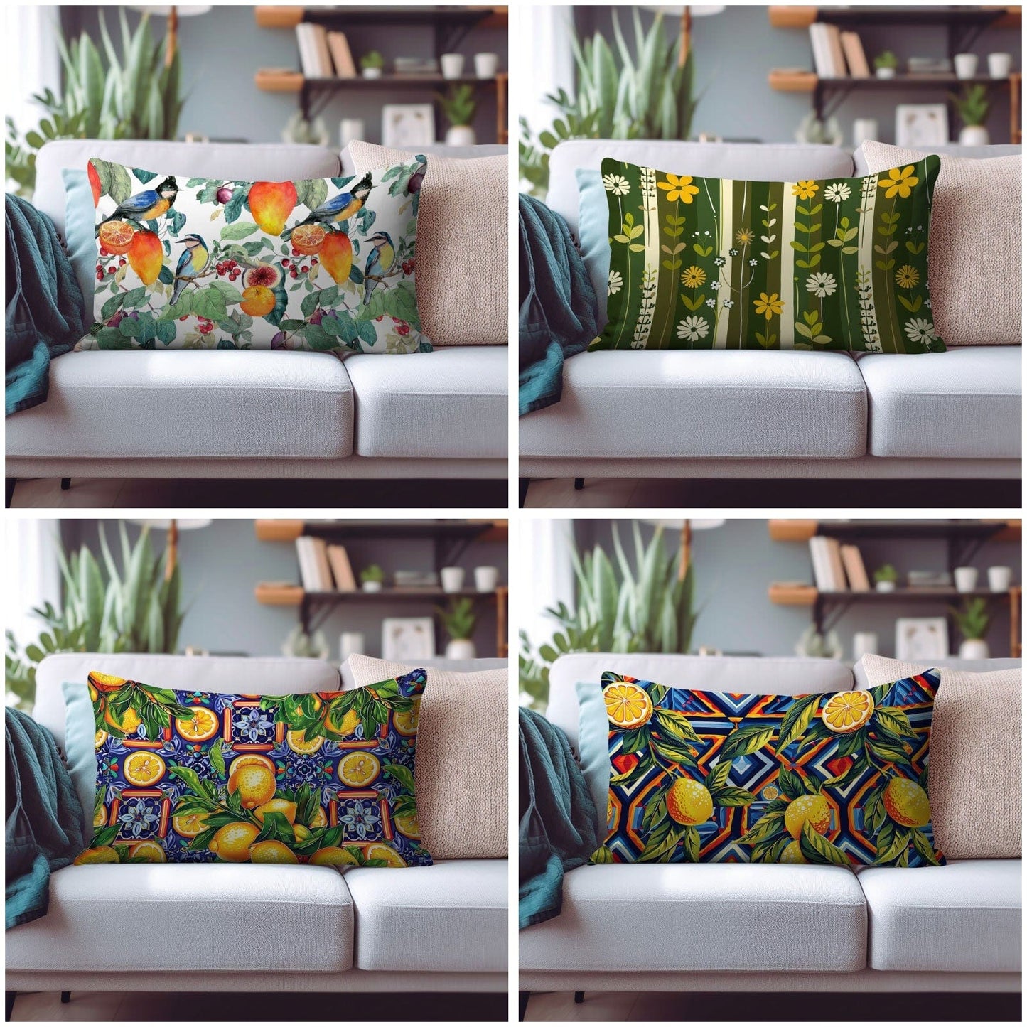 Onay Cushion Covers Floral Yellow Rectangular Pillow Lemon Striped Citrus Cushion Covers