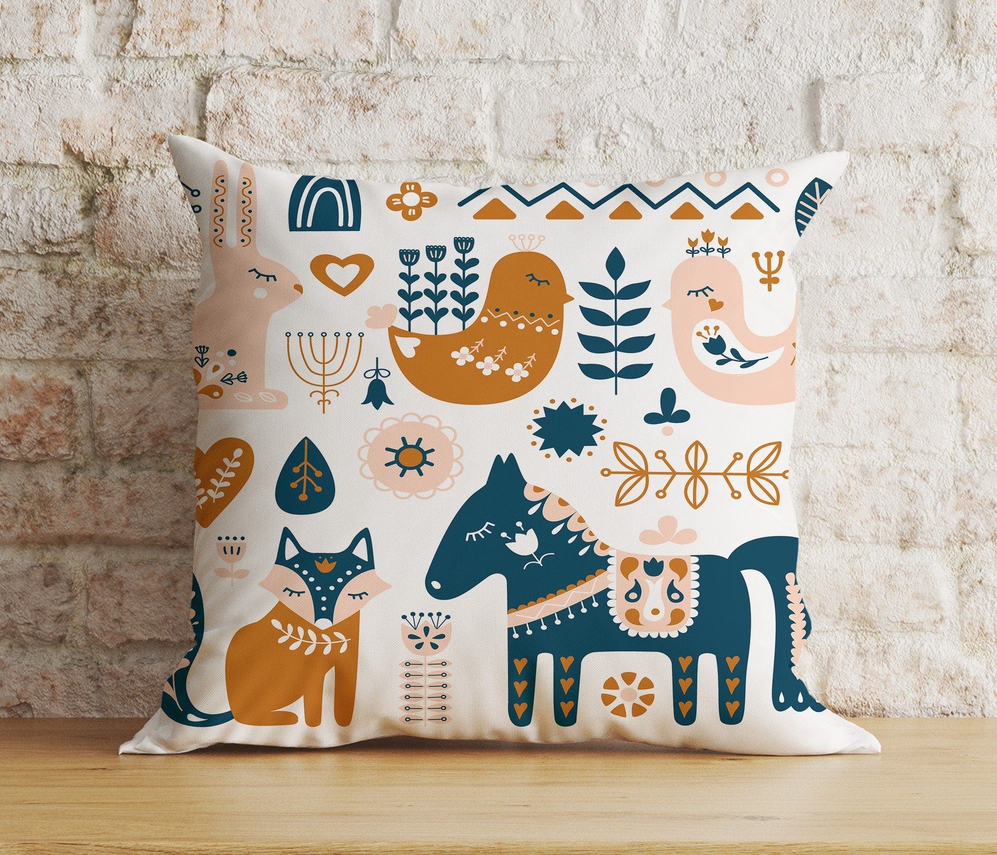 Onay Home Textile Cushion Covers 2 / 12 x 12 inch (30 x 30 cm) Double Side Folk Art Animals Cushion Covers, Folk Art Pillow Cover