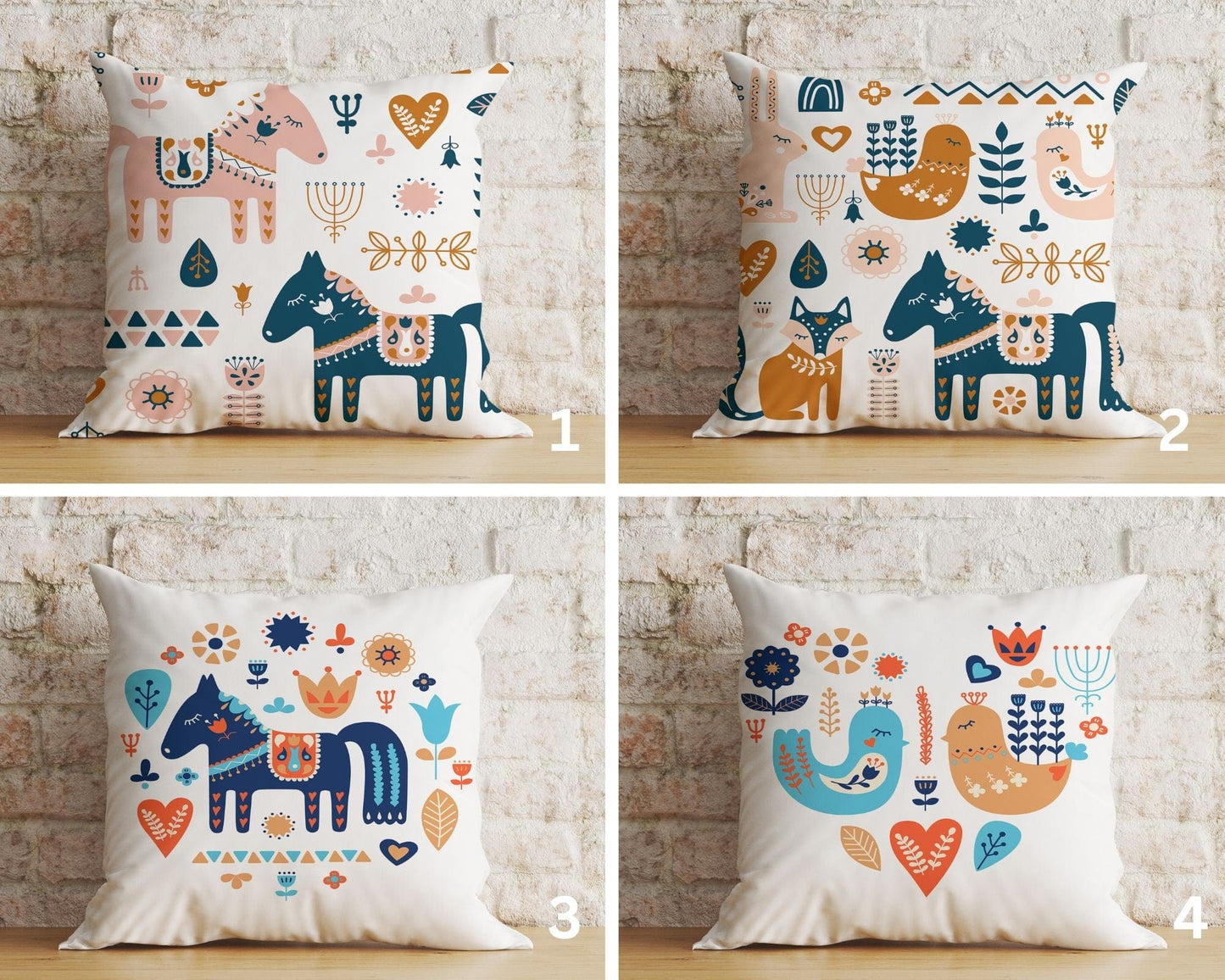 Onay Home Textile Cushion Covers Folk Art Animals Cushion Covers, Folk Art Pillow Cover