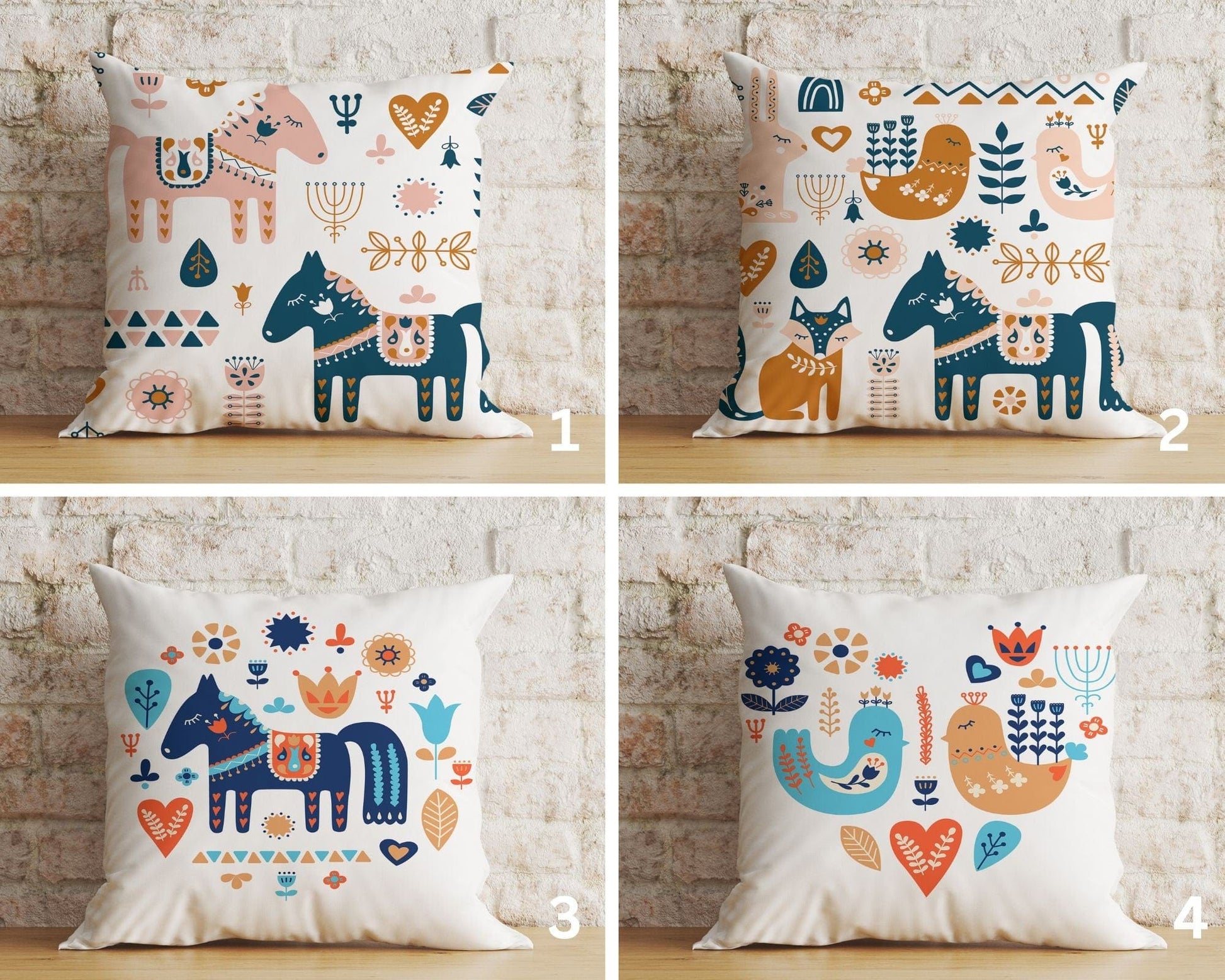 Onay Home Textile Cushion Covers Folk Art Animals Cushion Covers, Folk Art Pillow Cover
