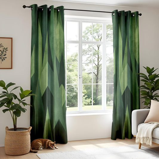 Onay Forest Green Geometric Curtains – Bold Abstract Design for Modern Living