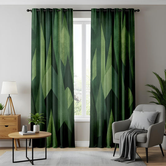 Onay Forest Green Geometric Curtains – Bold Abstract Design for Modern Living