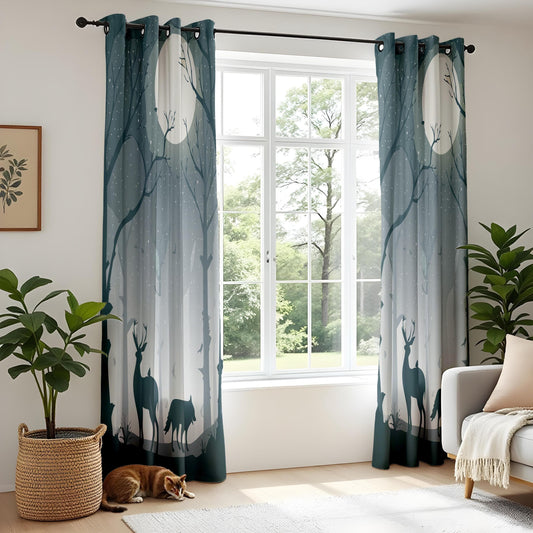 Onay Forest Moonlight Living Room Curtains, Enchanted Woodland Drapes