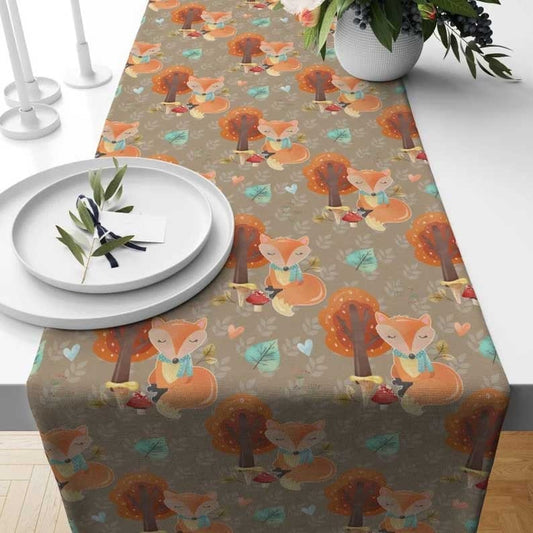 Onay Table Runner 1 / 12 x 46 inch (30 x 120 cm) Fox Scarecrow Leaf Table Runner Cozy Fall Kitchen & Dining Room Autumn Table Decor