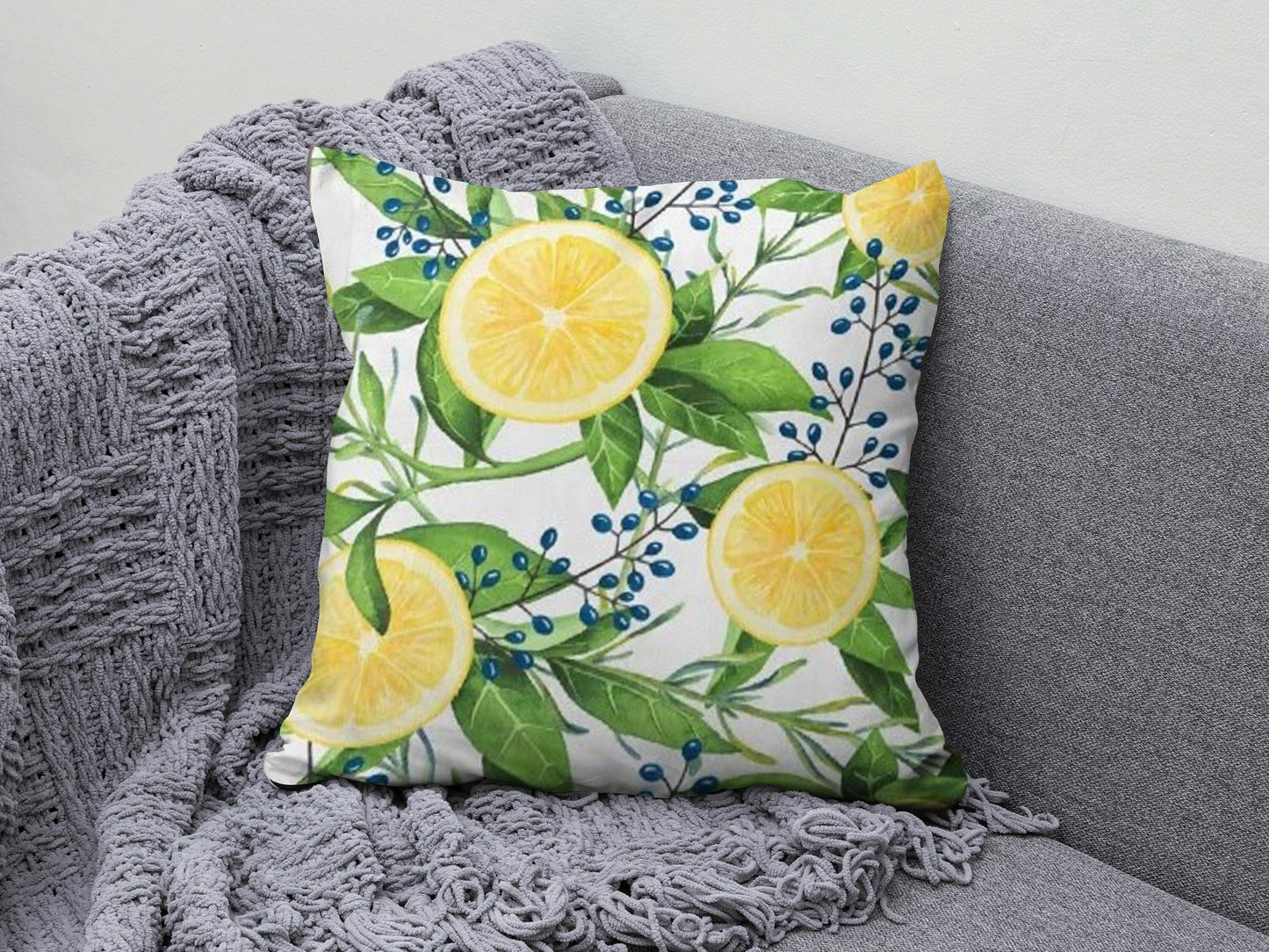 Onay 9 / 12 x 12 inch (30 x 30 cm) Fresh Lemon Decorative Green Lemon Tree Cushion Cover