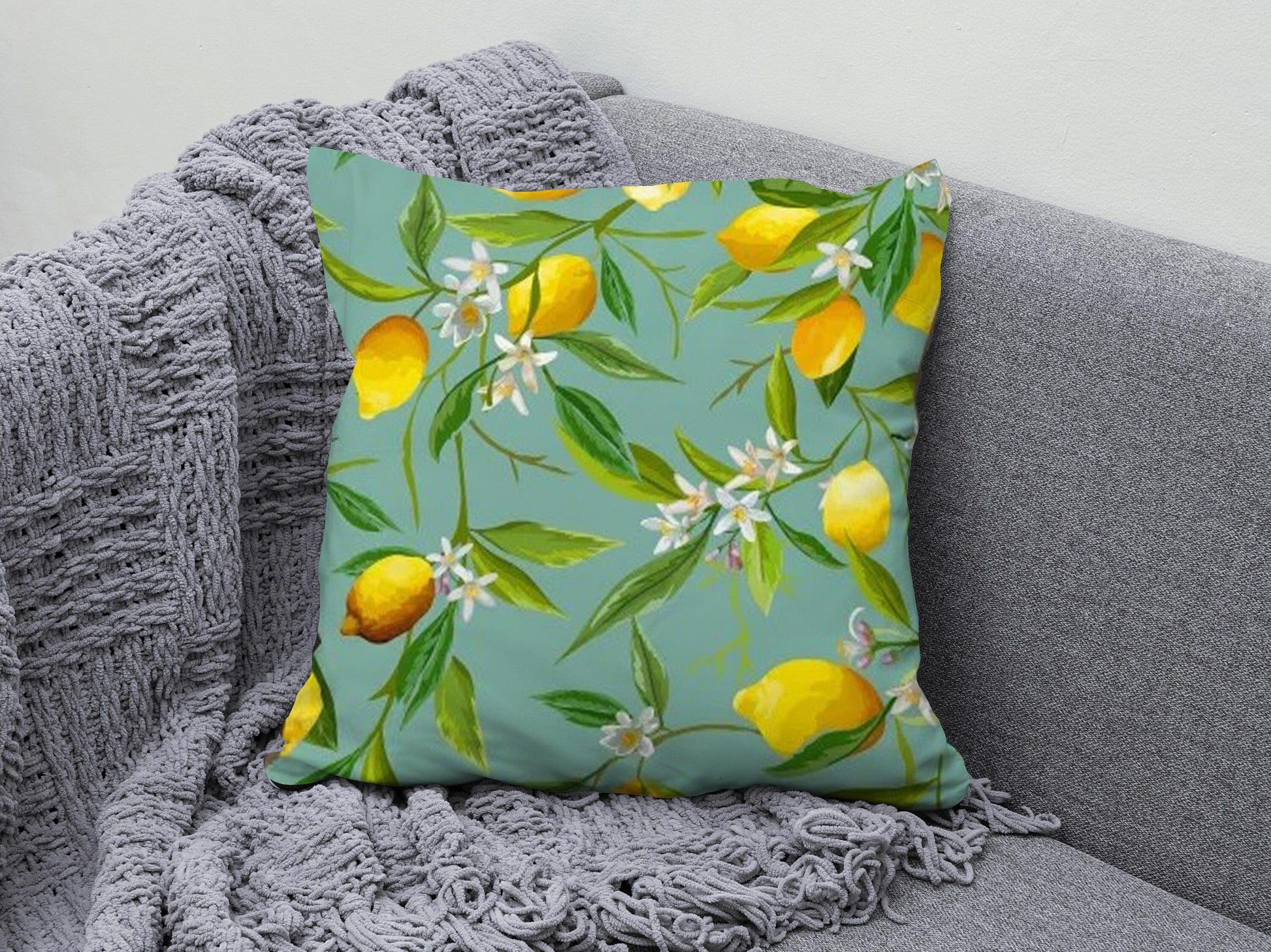 Onay 7 / 12 x 12 inch (30 x 30 cm) Fresh Lemon Decorative Green Lemon Tree Cushion Cover