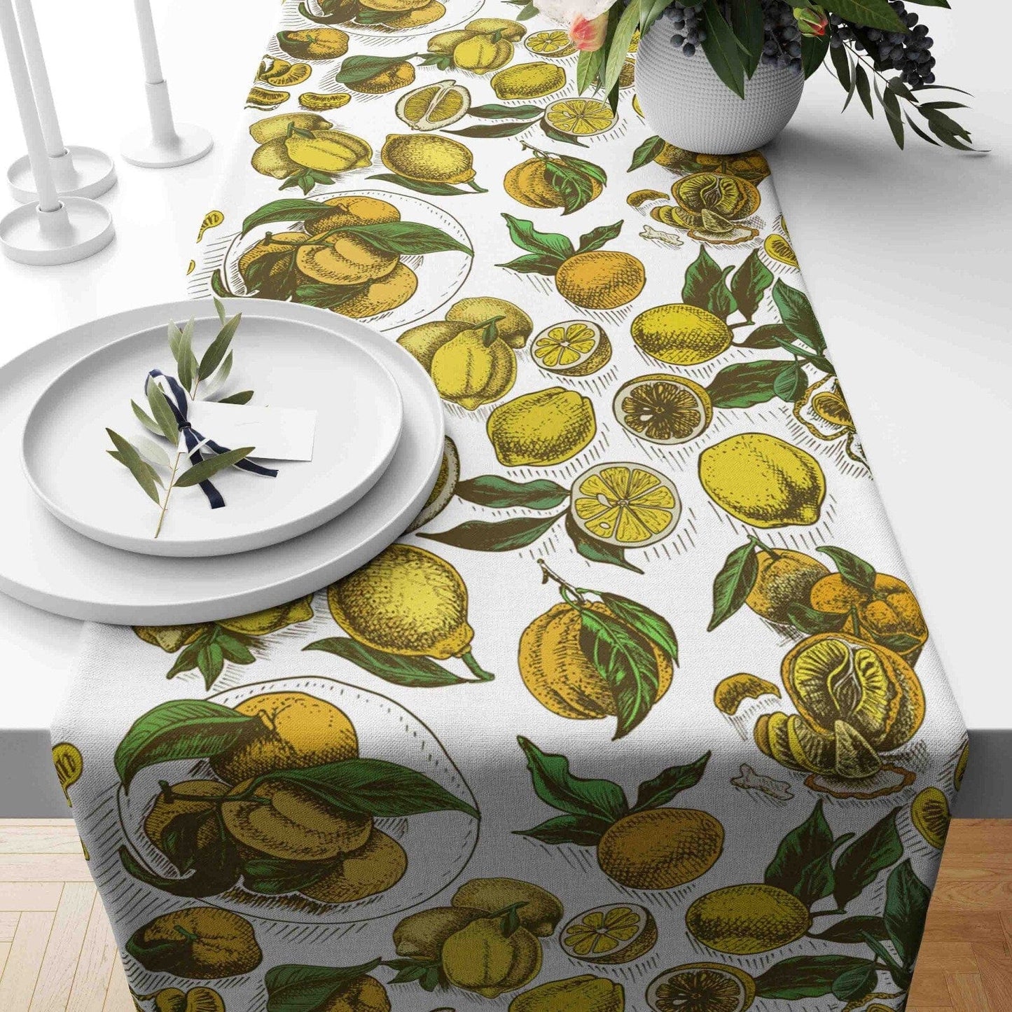 Onay Home Textile Cushion Covers 3 / 12 x 46 inch (30 x 120 cm) Fruit Design Table Runner Lemons Kitchen Runner Tablecloth
