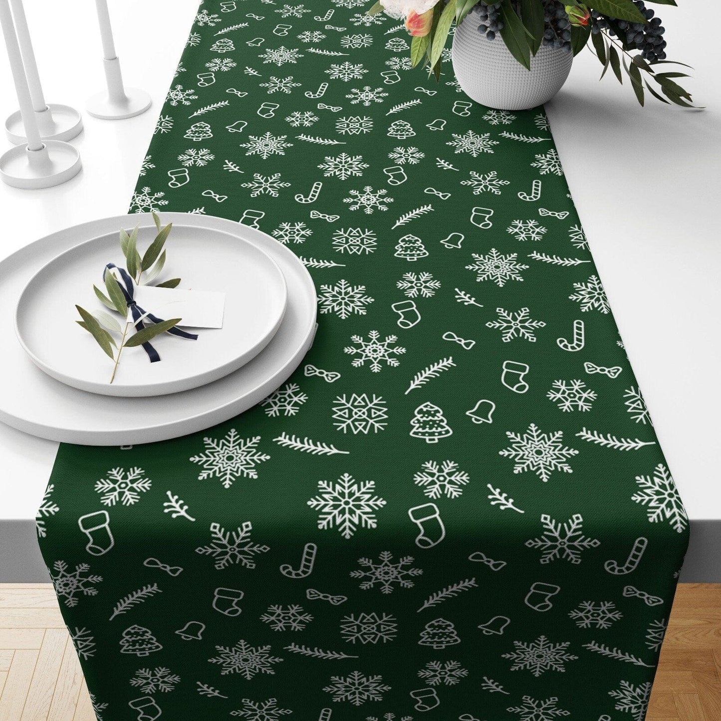 Onay Home Textile table runner 4 / 12 x 46 inch (30 x 120 cm) Fruit Fig Table Runner Green Winter Kitchen Table Clouth